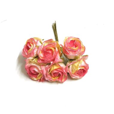 4cm Fabric Artificial Flowers Pack of 6 Pieces Bunch for Making Beautiful Handmade Jewellery (Yellow Pink)